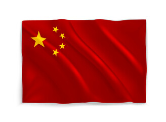 Red waving national flag of China. 3d vector object isolated on white