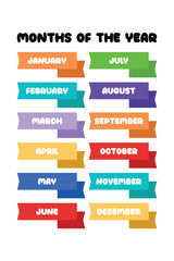 Months of The Year Educational Wall Art Poster, Classroom Posters, Homeschool Printables, Educational Poster, Playroom Poster