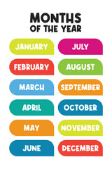 Months of The Year Educational Wall Art Poster, Classroom Posters, Homeschool Printables, Educational Poster, Playroom Poster