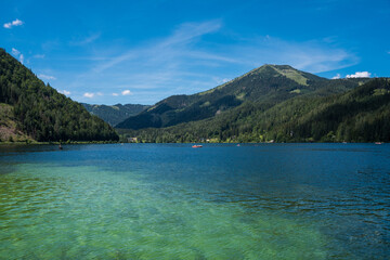 Beautiful lake in Austria surrounded by Alps