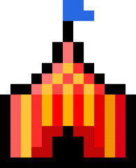 Pixel 8 bit red and yellow circus tent - vector, isolated