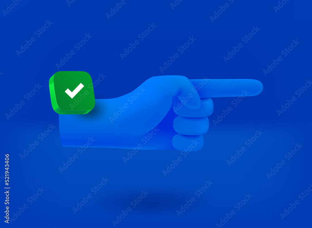 Aufkleber pointing gesture with red pictogram. 3d vector illustration