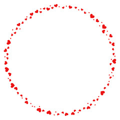 サイズ違いのランダムな赤色ハートの丸い飾り枠
