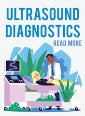 Ultrasound diagnostics and health exam banner or poster flat vector illustration.