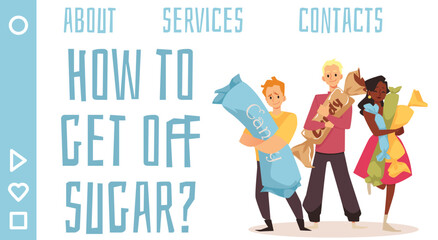 Get off sugar addiction concept of web banner flat vector illustration.