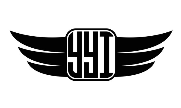 YYI three-letter Wing black and white logo design. Vector template