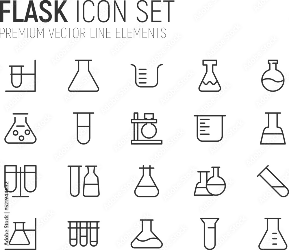 Poster simple line set of flask icons.