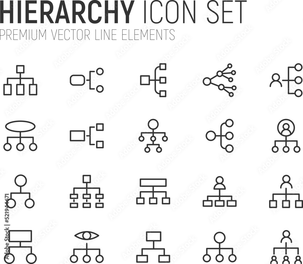 Poster simple line set of hierarchy icons.