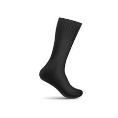 Black realistic long sock with shadow mockup, vector illustration