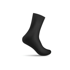Black realistic sock on invisible mannequin leg mockup