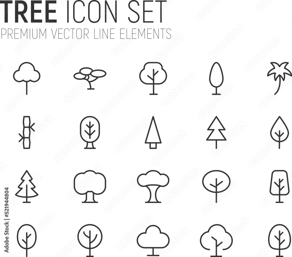Poster simple line set of tree icons.