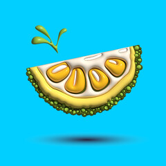 3d vector realistic of jackfruit slice with different types of minimalism in a cartoon style. Design glossy emotions. 3d render realistic fruit icon. 3d vector jackfruit