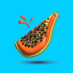 3d vector render realistic of papaya slice with different types of minimalism in a cartoon style. Design glossy emotions. 3d render realistic fruit icon. 3d vector papaya