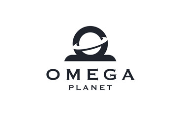 Omega symbol with planet shape logo icon design template flat vector illustration © SachyStd