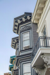 Close-up of victorian style homes with decorative brackets in San Francisco, California