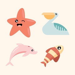 four sealife animals characters