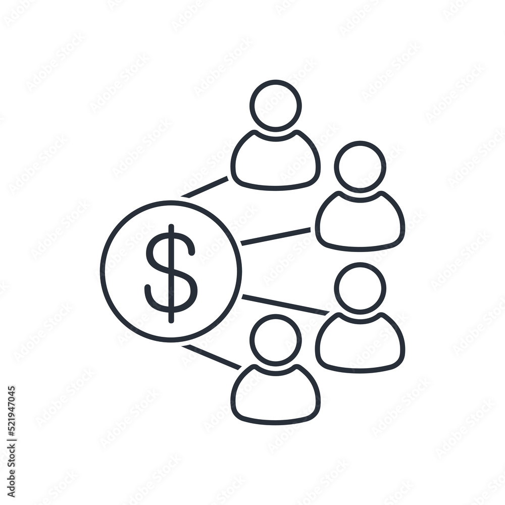 Poster shared wealth management. joint control of capital. vector linear icon isolated on white background.