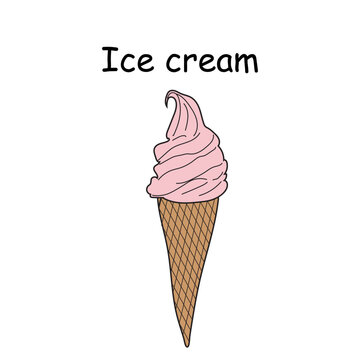 ice cream cone, frozen ice, ice cream vector doodle illustration