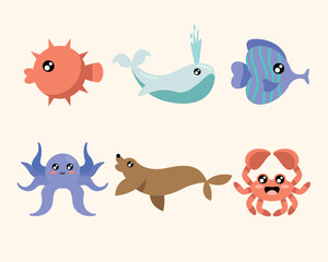 six sealife animals characters
