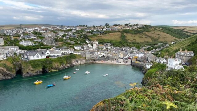 Wide angle view of fishing village Port Isaac. A major tourist attraction since the ITV series 'Doc Martin' where it is known as Portwenn