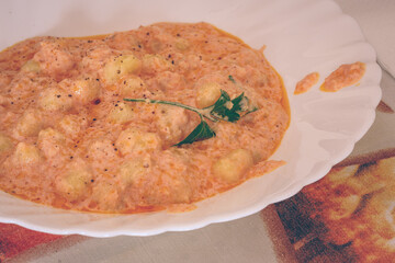 Gnocchi With Crab Meat, Cream And Tomatoes