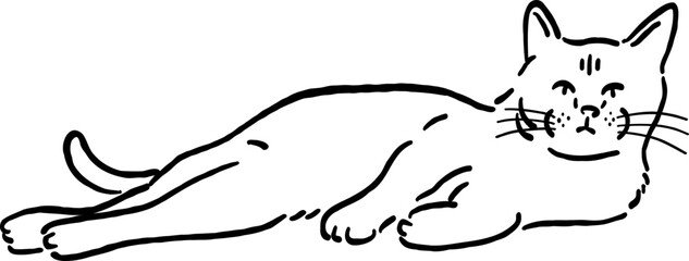 Cat lay down Animal in action Hand drawn Line art Illustration