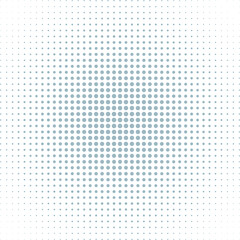 Blob of retro halftone effect, pattern. Gradient, dotted shape. Blue dots, spots texture. Isolated png illustration, transparent background. Use for overlay, montage, collage, presentation.