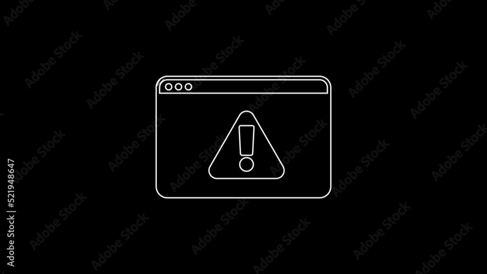 Poster white line browser with exclamation mark icon isolated on black background. alert message smartphone