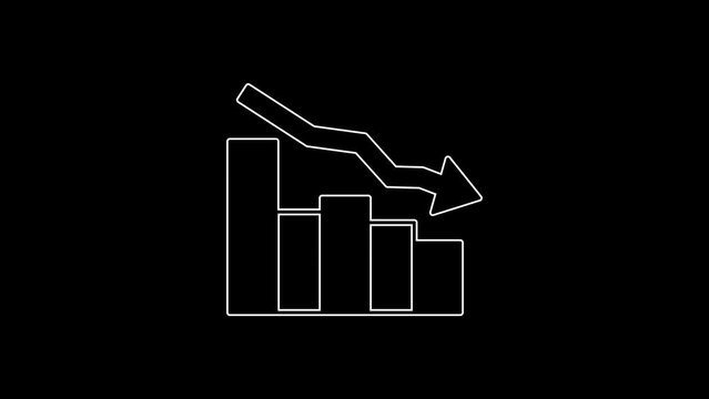 White line Financial growth decrease icon isolated on black background. Increasing revenue. 4K Video motion graphic animation
