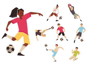 Fototapeta na wymiar Soccer or football team players characters set flat vector illustration isolated.