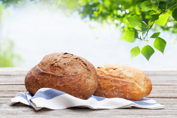 Homemade bread on wooden table