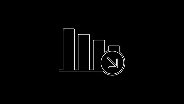 White line Financial growth decrease icon isolated on black background. Increasing revenue. 4K Video motion graphic animation
