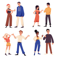 Fototapeta premium Conflict, angry people in quarrel, girls, guys in bad, toxic, relationship
