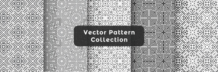 Abstract geometric easy seamless stylish pattern set. random creative vector symbols textures