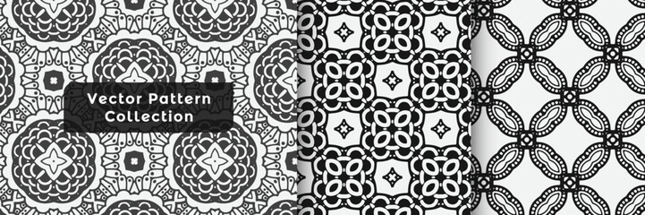 Obraz premium Abstract floral geometrical easy seamless stylish pattern set and random creative vector symbols textures