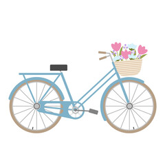 Bicycle with flowers in a basket. Bike.
