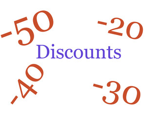 Discounts illustration with text and numbers