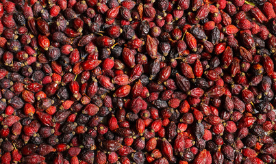 rose hips dry patch close-up, natural background. Healthy food concept