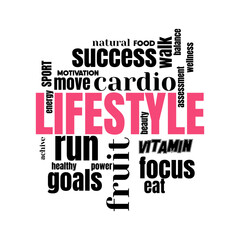 LIFESTYLE word cloud, sport, Success, Food concept.