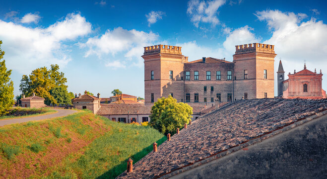 Gorgeous summer view of Castle of Mesola. Spectacular morning cityscape of Mesola town, Italy, Europe. Traveling concept background.
