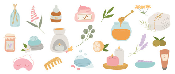 Homeopathy and nature beauty skin vector element. Flower, herbs and skincare packaging in hand drawn. Doodle design collection for banner, ads, logo and packaging design. 