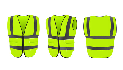 Safety vest front, back with visible fluorescent reflective elements isolated