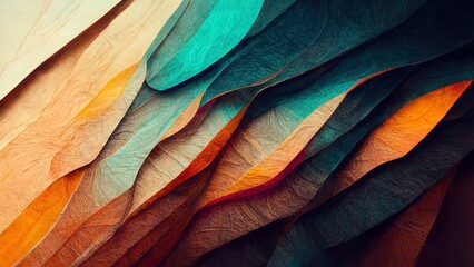 4K abstract colorful wallpaper. Ideal for background, backdrop or web banner. IOS wallpapers look. Colorful shapes with texture. Orange and teal colors. - obrazy, fototapety, plakaty