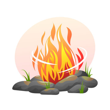 Campfire vector cartoon illustration isolated on white background. Bonfire and stones.