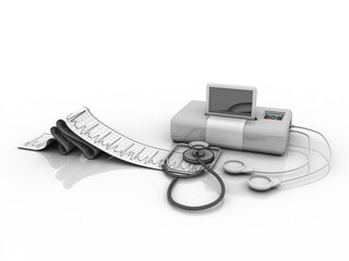 3d rendering Medical monitor showing vital health information with stethoscope