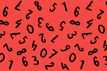 template with the image of keyboard symbols. a set of numbers. Surface template. Red background. Horizontal image.