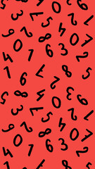 template with the image of keyboard symbols. a set of numbers. Surface template. Red background. Vertical image.