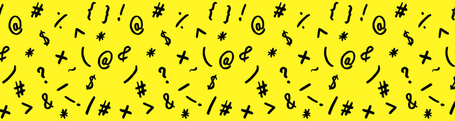 pattern with the image of keyboard symbols. Punctuation marks. Template for applying to the surface. yellow background. Banner for insertion into site.