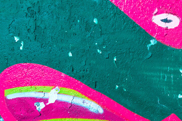 Closeup of colorful teal, pink and lime urban wall texture. Modern pattern for wallpaper design....