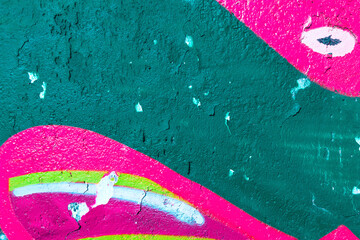 Closeup of colorful teal, pink and lime urban wall texture. Modern pattern for wallpaper design. Creative modern urban city background for advertising mockups. Minimal geometric style, solid colors